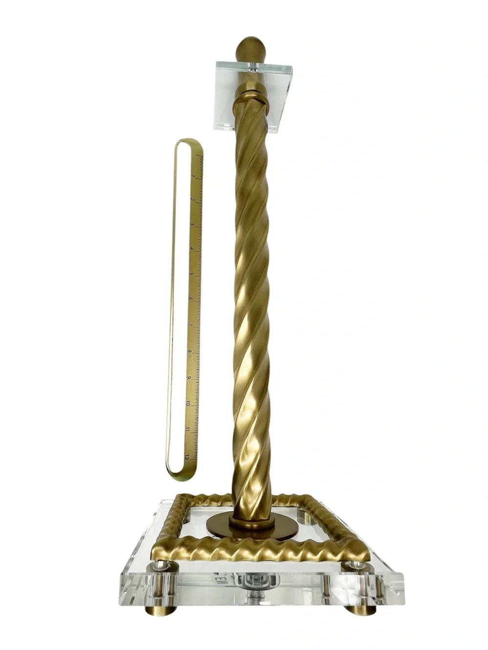 Ethan Allen 18” Tall Brass & Acrylic Candlestick Holder Spiral/Twisted Stem EUC